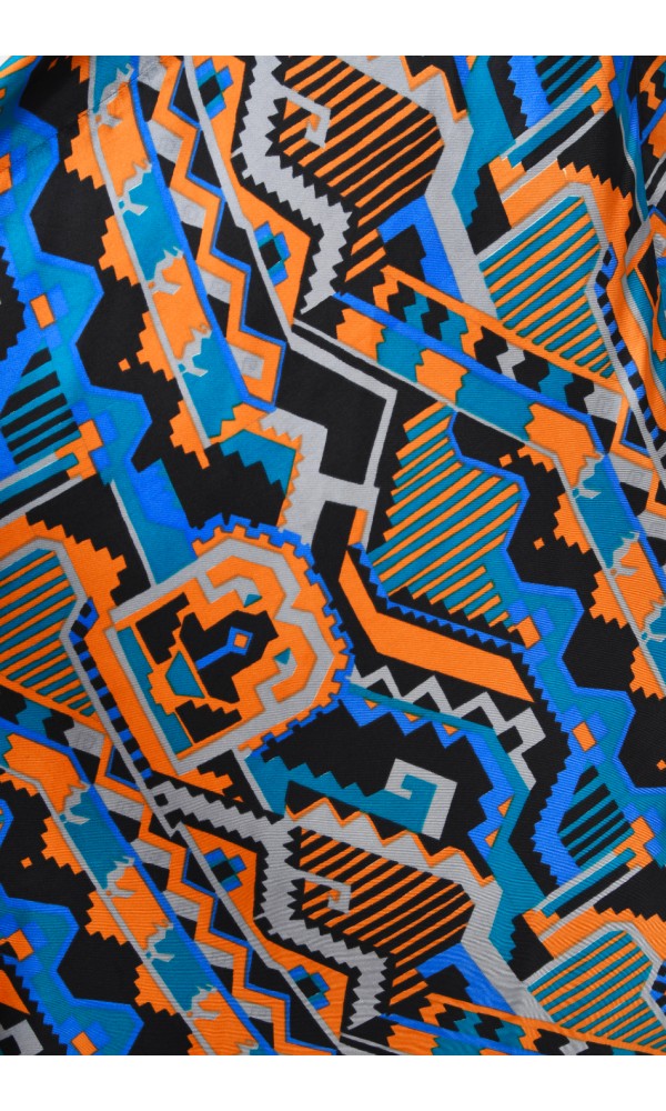 1970&#39;s Madame Grès Haute Couture Graphic Print Silk Gown &amp; Hooded Shawl