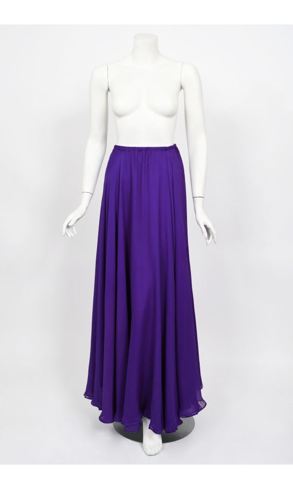 1970&#39;s Halston Couture Purple Silk Strapless Tube-Top Maxi Dress Set