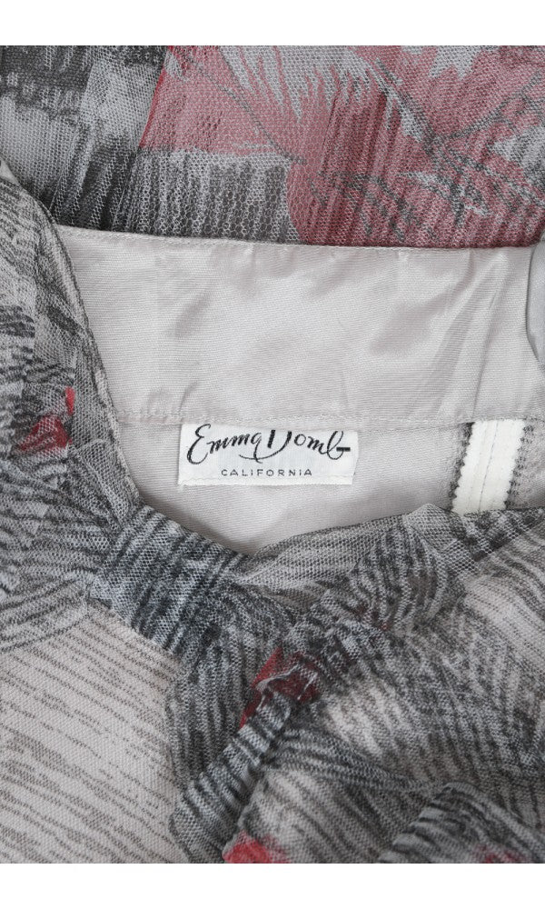 1950&#39;s Emma Domb Red Roses Illusion Print Tulle Full-Skirt Party Dress