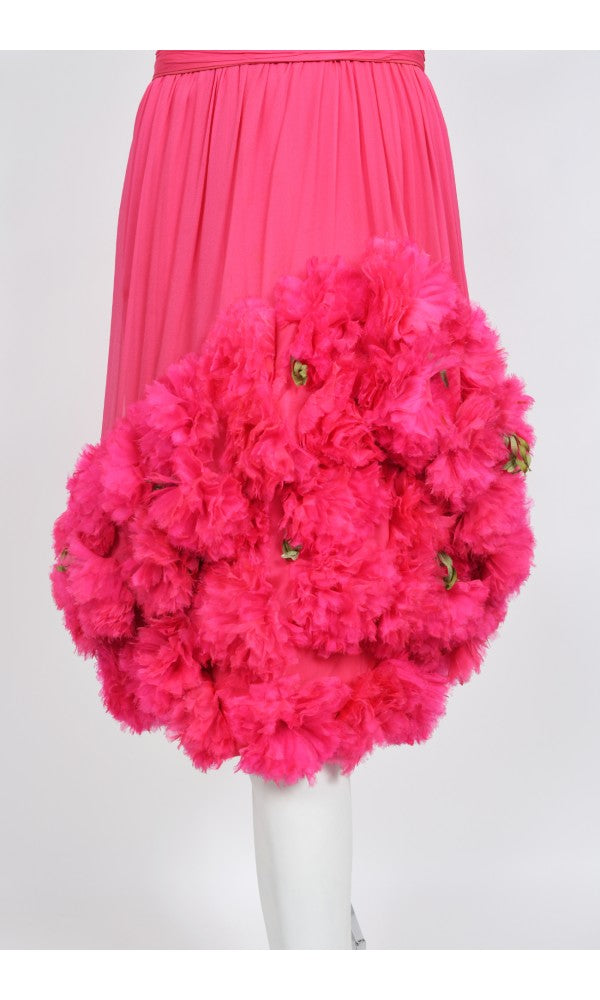 1950&#39;s Ceil Chapman Pink Silk Chiffon Floral Appliqué Cocktail Dress