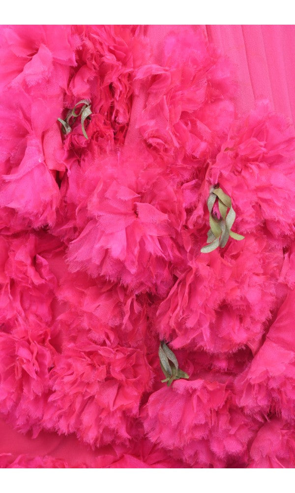 1950&#39;s Ceil Chapman Pink Silk Chiffon Floral Appliqué Cocktail Dress