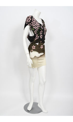 2003 Gucci by Tom Ford Runway Cherry Blossom Stretch Silk Mini Dress