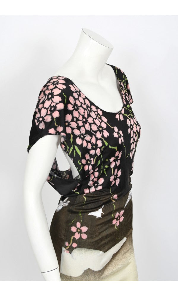 2003 Gucci by Tom Ford Runway Cherry Blossom Stretch Silk Mini Dress
