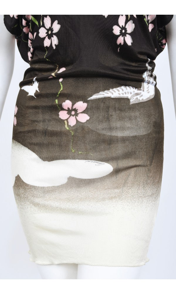 2003 Gucci by Tom Ford Runway Cherry Blossom Stretch Silk Mini Dress