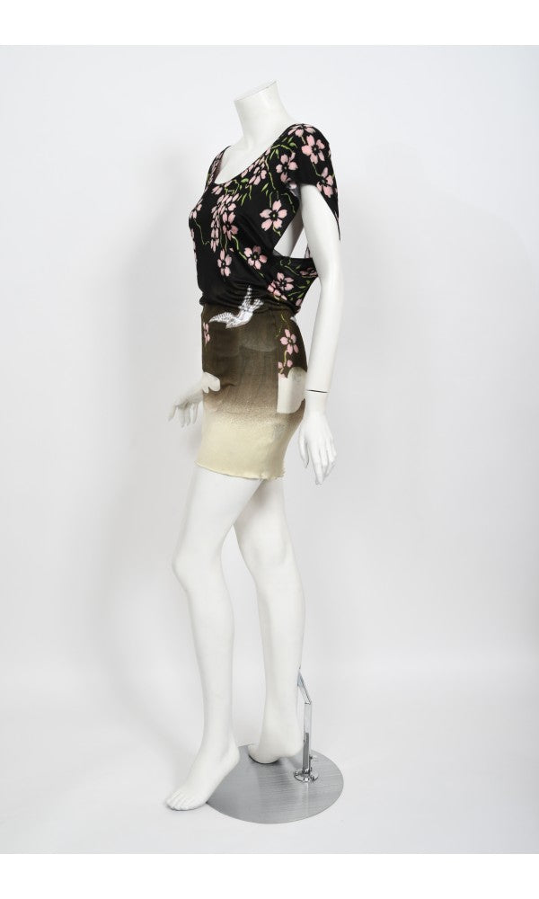2003 Gucci by Tom Ford Runway Cherry Blossom Stretch Silk Mini Dress