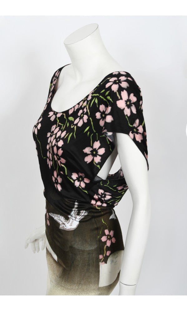 2003 Gucci by Tom Ford Runway Cherry Blossom Stretch Silk Mini Dress