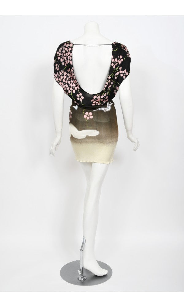 2003 Gucci by Tom Ford Runway Cherry Blossom Stretch Silk Mini Dress