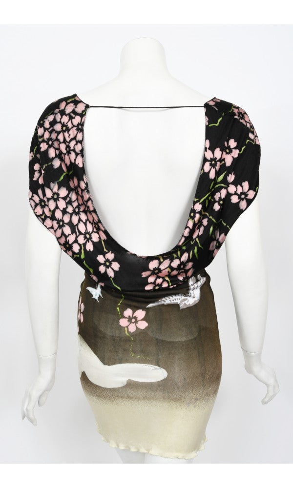 2003 Gucci by Tom Ford Runway Cherry Blossom Stretch Silk Mini Dress