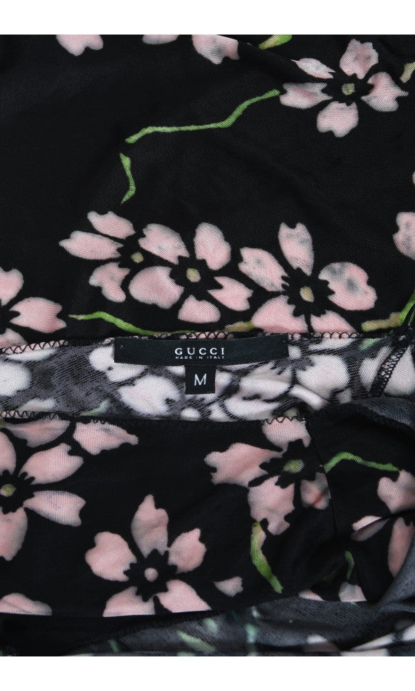 2003 Gucci by Tom Ford Runway Cherry Blossom Stretch Silk Mini Dress