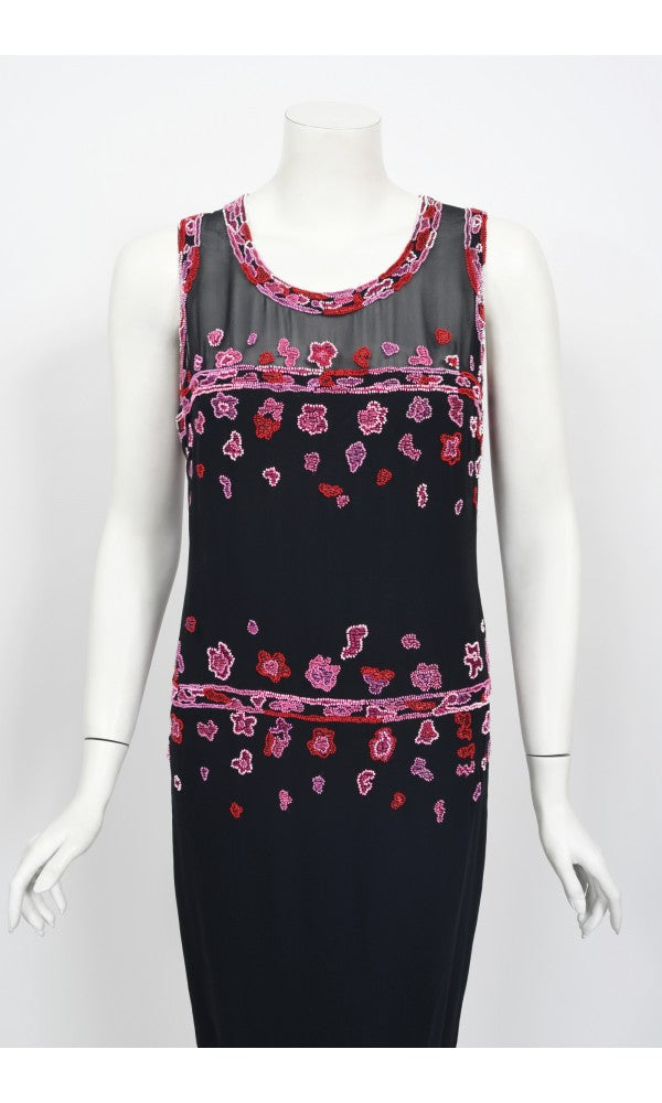 1997 Chanel by Karl Lagerfeld Runway Beaded Blue Semi-Sheer Silk Dress