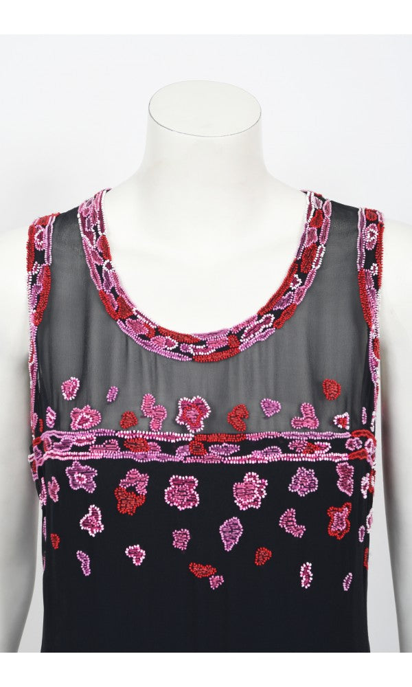 1997 Chanel by Karl Lagerfeld Runway Beaded Blue Semi-Sheer Silk Dress