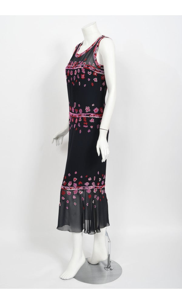 1997 Chanel by Karl Lagerfeld Runway Beaded Blue Semi-Sheer Silk Dress