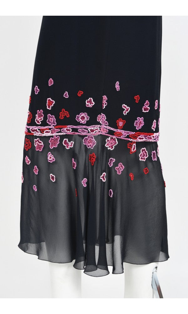 1997 Chanel by Karl Lagerfeld Runway Beaded Blue Semi-Sheer Silk Dress