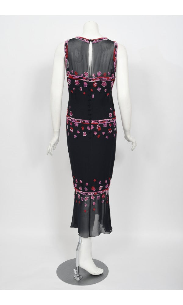 1997 Chanel by Karl Lagerfeld Runway Beaded Blue Semi-Sheer Silk Dress