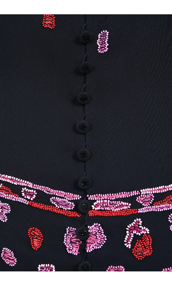 1997 Chanel by Karl Lagerfeld Runway Beaded Blue Semi-Sheer Silk Dress