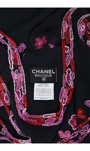 1997 Chanel by Karl Lagerfeld Runway Beaded Blue Semi-Sheer Silk Dress