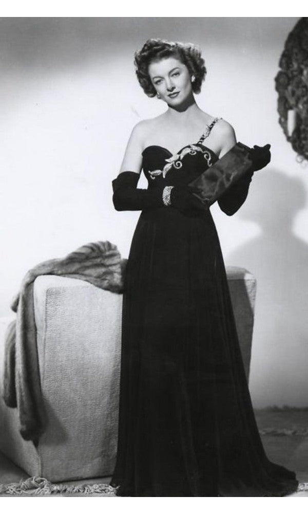 1940s Metallic Gold Embroidered Beaded Black Crepe Tiered Hourglass Gown