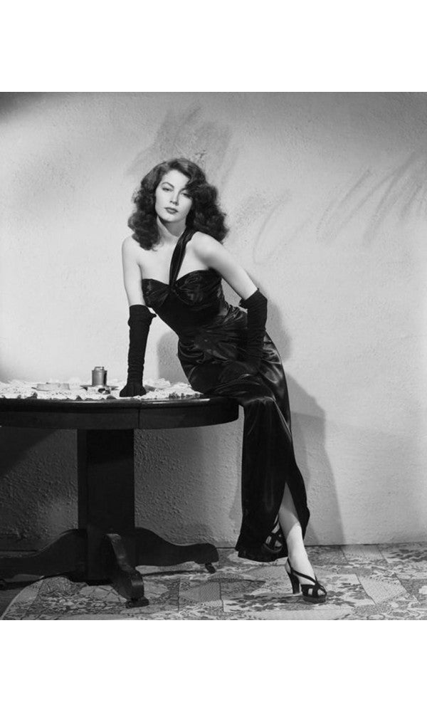 1940s Metallic Gold Embroidered Beaded Black Crepe Tiered Hourglass Gown