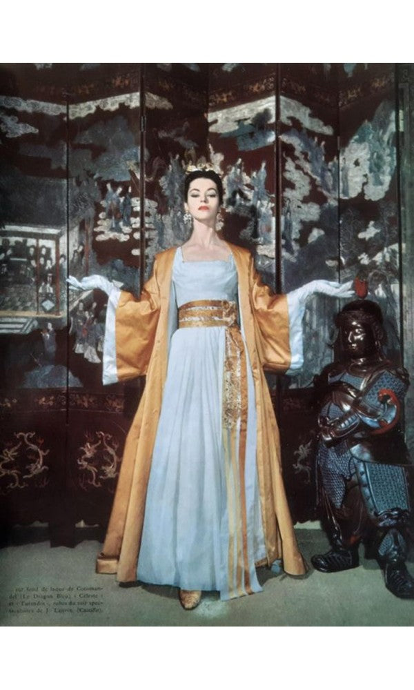 1950&#39;s Lanvin Castillo Couture Metallic Embroidered Ivory Linen Gown Set