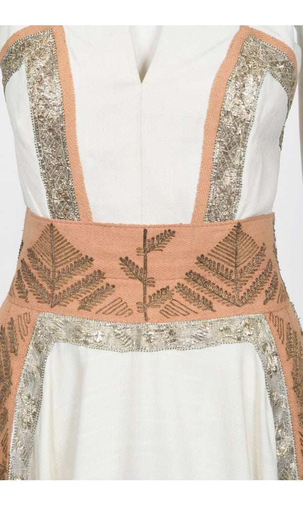 1950&#39;s Lanvin Castillo Couture Metallic Embroidered Ivory Linen Gown Set