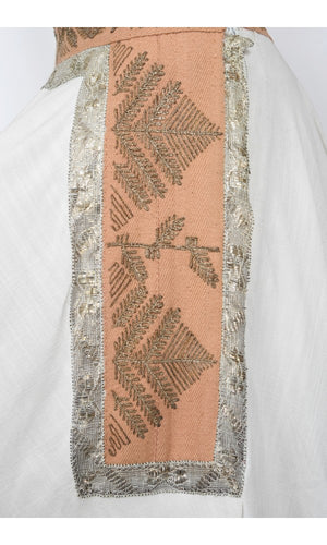 1950's Lanvin Castillo Couture Metallic Embroidered Ivory Linen Gown Set