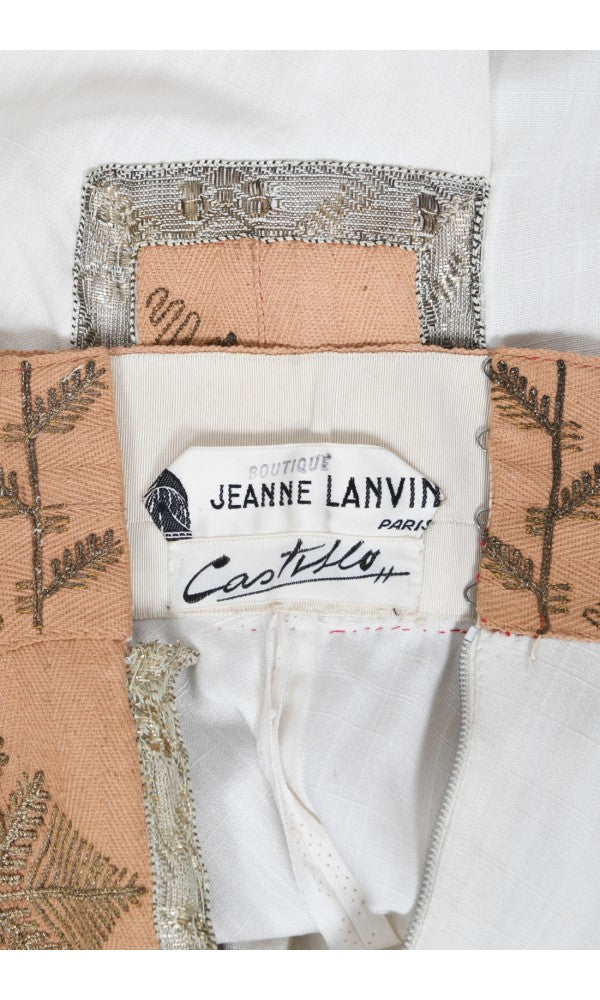 1950&#39;s Lanvin Castillo Couture Metallic Embroidered Ivory Linen Gown Set