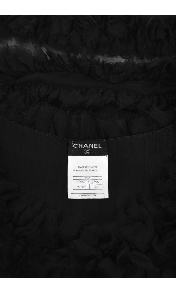 2006 Chanel By Karl Lagerfeld Runway Sheer Black Silk Babydoll Ruffle Mini Dress