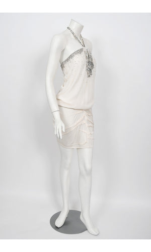 2003 Christian Dior by John Galliano Beaded Ivory Silk Flapper Mini Dress