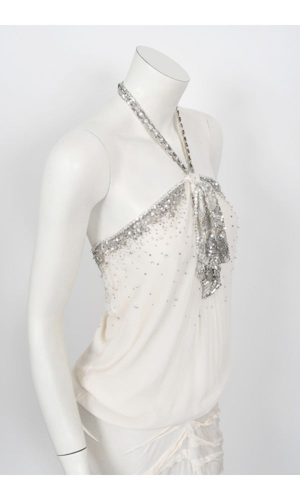 2003 Christian Dior by John Galliano Beaded Ivory Silk Flapper Mini Dress