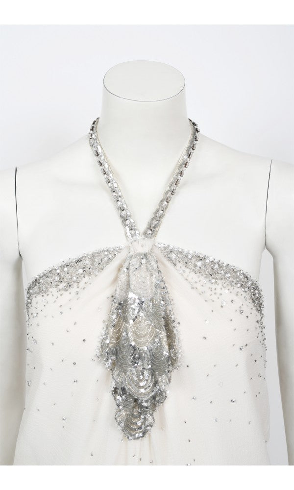 2003 Christian Dior by John Galliano Beaded Ivory Silk Flapper Mini Dress