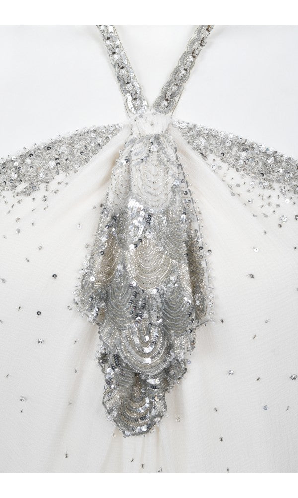 2003 Christian Dior by John Galliano Beaded Ivory Silk Flapper Mini Dress