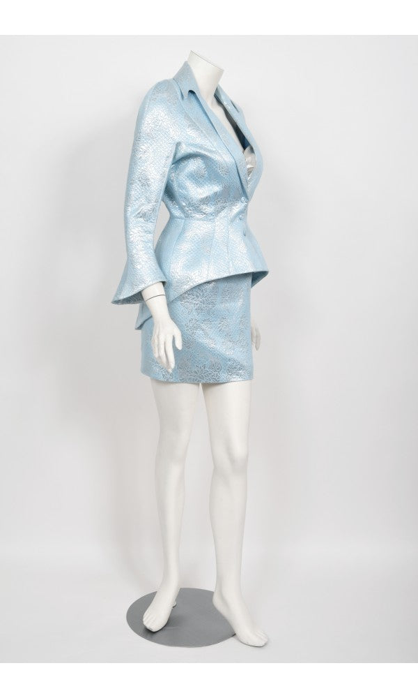 1992 Thierry Mugler Couture Metallic Silver Blue Bustier Mini