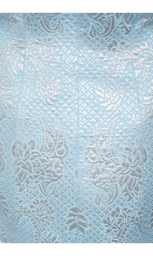 1992 Thierry Mugler Couture Metallic Silver Blue Bustier Mini Skirt Suit