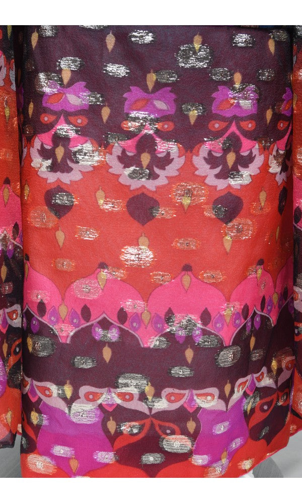 1960&#39;s Tina Leser Metallic Organza Dramatic Angel-Sleeve Psychedelic Gown