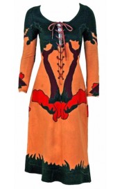 1970 Norma Kamali Couture Rare Scenic Novelty Applique Felt Lace-Up Dress