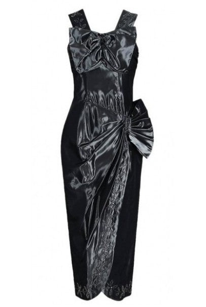 1950&#39;s Iridescent Gunmetal Silk-Taffeta Beaded Rhinestone Peplum Cocktail Dress