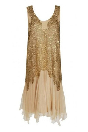 1925 Elspeth Champcommunal Haute-Couture Metallic Gold Lame Silk Flapper Dress