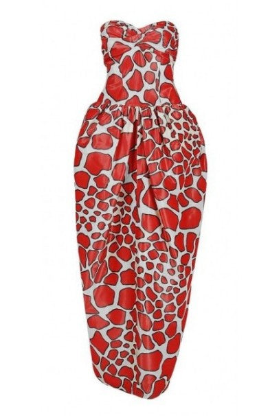 1971 Givenchy Haute-Couture Red White Abstract Silk Strapless Gown &amp; Bolero
