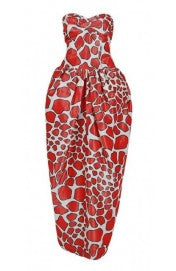 1971 Givenchy Haute-Couture Red White Abstract Silk Strapless Gown &amp; Bolero