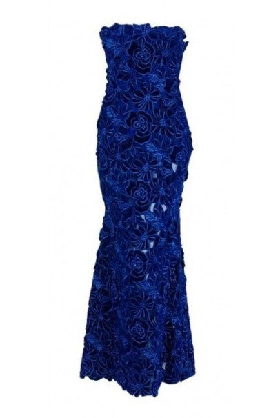 2015 Givenchy Haute-Couture Cobalt Blue Velvet Applique Strapless Fishtail Gown