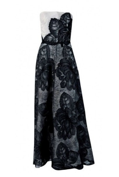 1951 Hattie Carnegie Black &amp; White Lace Illusion Asymmetric Strapless Gown
