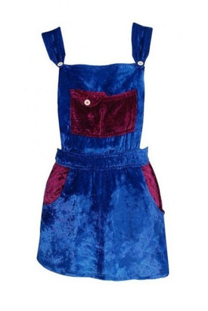 1970's Mr Freedom Blue & Purple Crushed Velvet Mod Mini Pinafore Skirt Dress