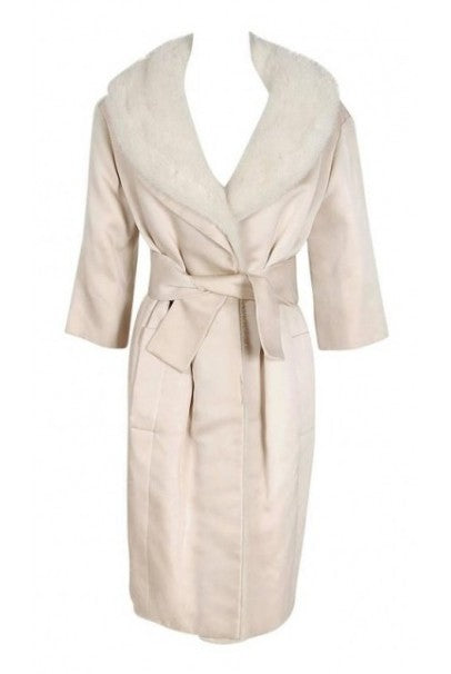 1959 Yves Saint Laurent for Christian Dior Haute-Couture Ivory Silk &amp; Mink Coat