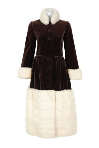 1970 Norman Norell Documented Brown Velvet &amp; Ivory-White Mink Fur Princess Coat