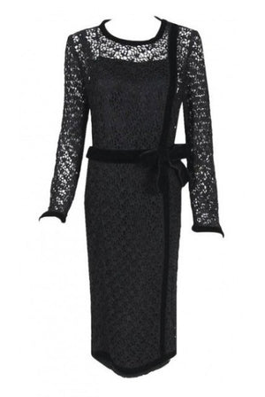 1973 Chanel Haute-Couture Black Guipure Lace & Velvet Illusion Cocktail Dress