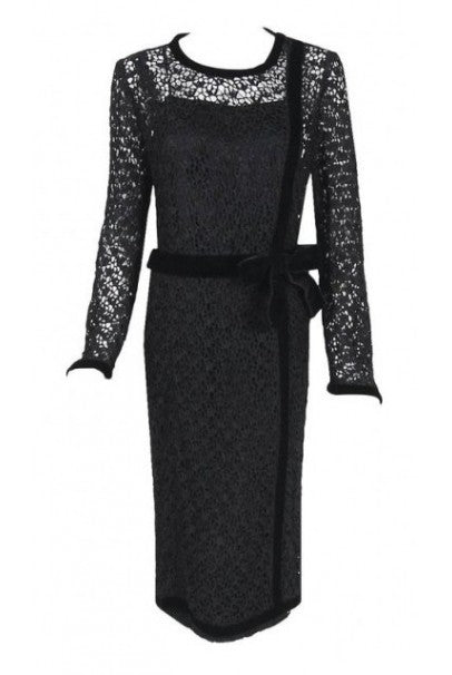 1973 Chanel Haute-Couture Black Guipure Lace Velvet Illusion