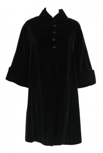 1951 Pierre Balmain Haute-Couture Black Velvet Wide-Cuff Swing Coat Jacket