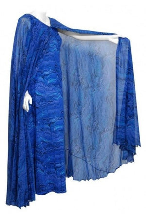 1970's La Mendola Novelty Butterfly Print Blue Purple Silk-Jersey Caftan Gown