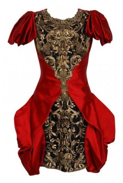 2010 Alexander McQueen Final Runway Collection Red Satin Metallic Bullion Dress