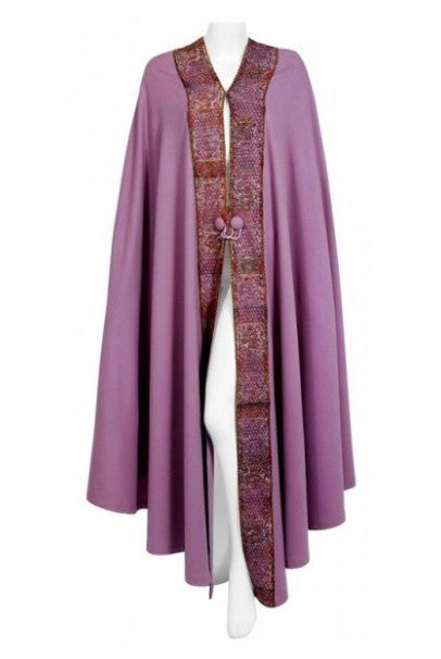 1915 Liberty Couture Lilac Wool &amp; Colorful Lace Art-Nouveau Full Length Cape